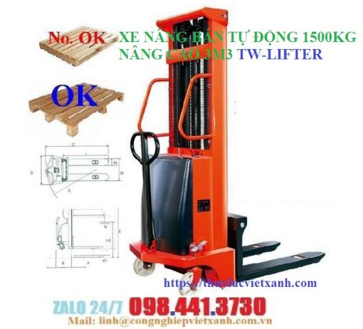 Xe nâng bán tự động 1500kg cao 3m3 TW-LIFTER