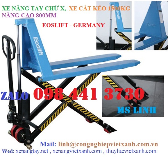 Xe nâng tay chữ X, xe nâng tay bặc thang 1500kg nâng cao 800mm