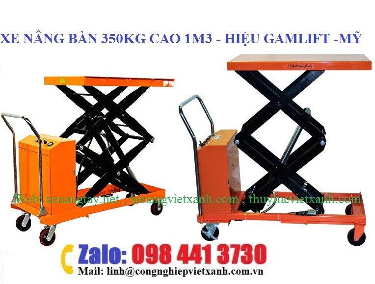 Xe nâng mặt bàn điện 350kg nâng cao 1m3