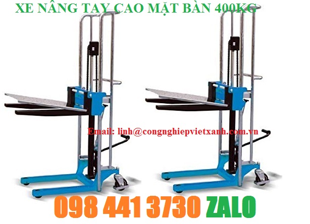 xe nâng tay cao 400kg mặt bàn 1m1