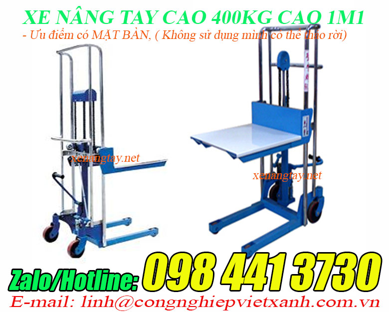 Xe nâng tay cao 400kg cao 1m1