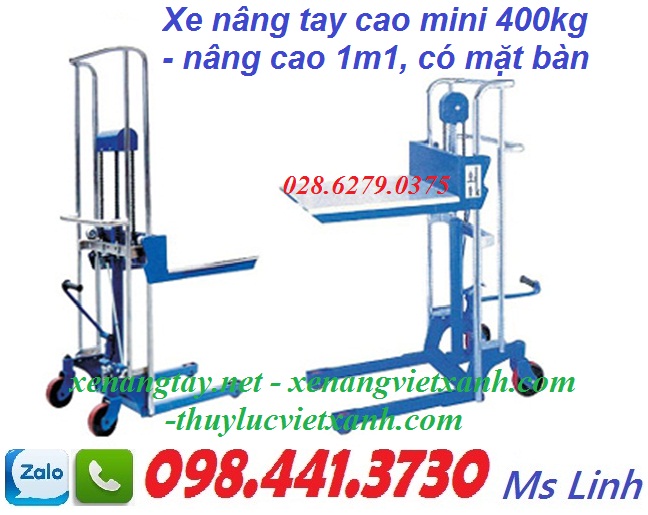 Xe nâng tay cao mini 400kg 1m1 mặt bàn