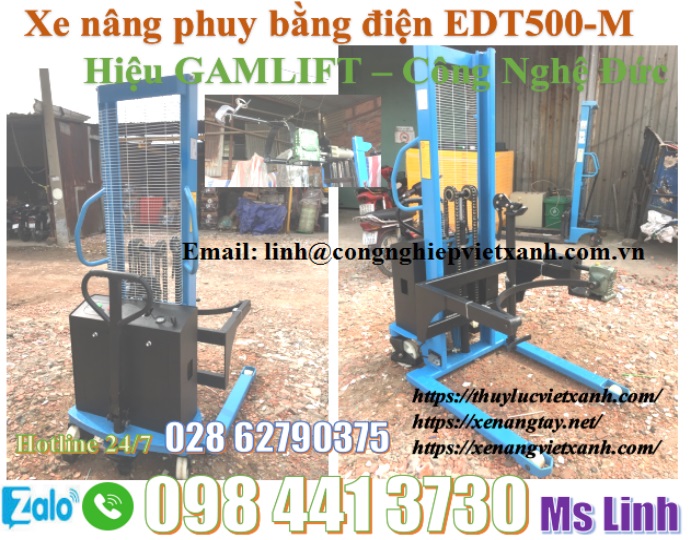 xe nâng phuy bằng điện cao 1m5