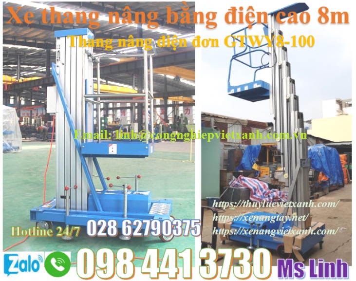 xe thang nâng bằng điện nâng người cao 8m