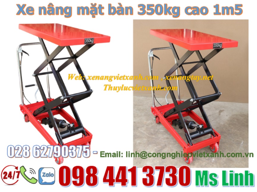 Xe nâng mặt bàn 350kg nâng cao 1m5