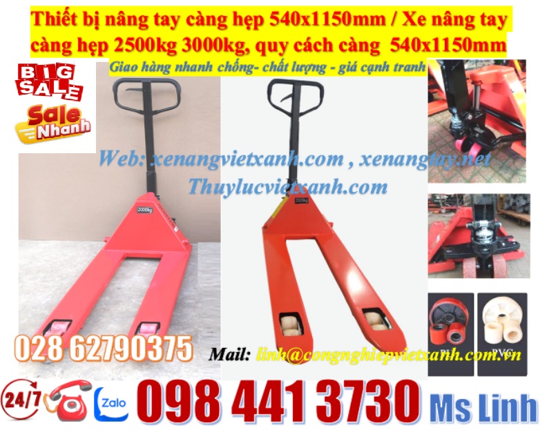 xe nâng tay hẹp 540x1150mm