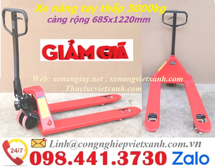 Xe nâng tay thấp 3000kg cẳng rộng