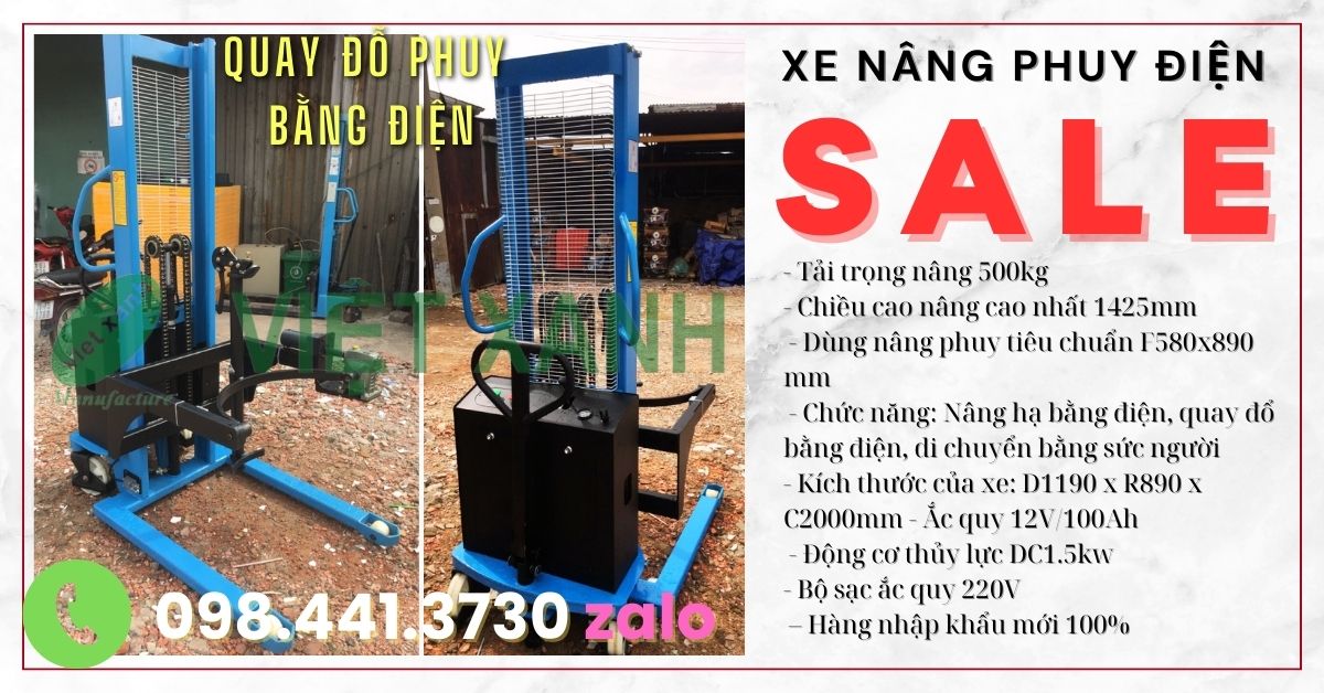 Xe nâng phuy quay đổ bằng điện 500kg