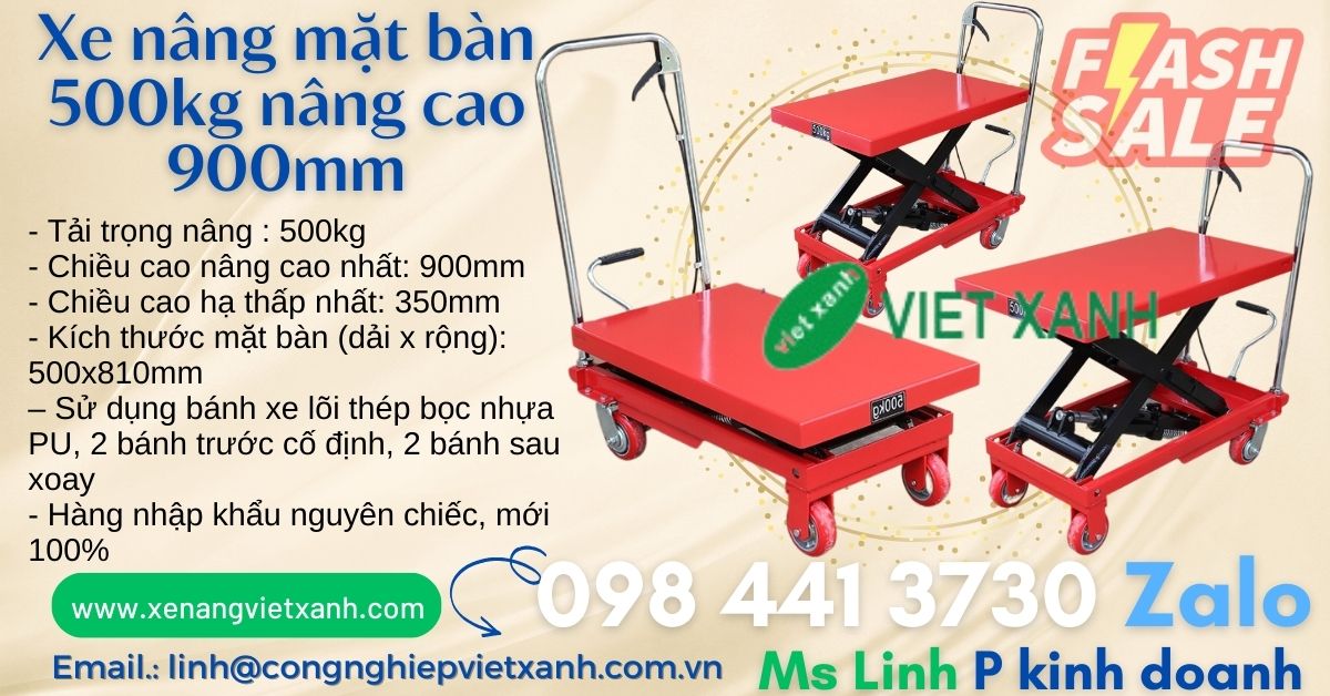 Xe nâng tay mặt bàn 500kg cao 90mm nhập khẩu