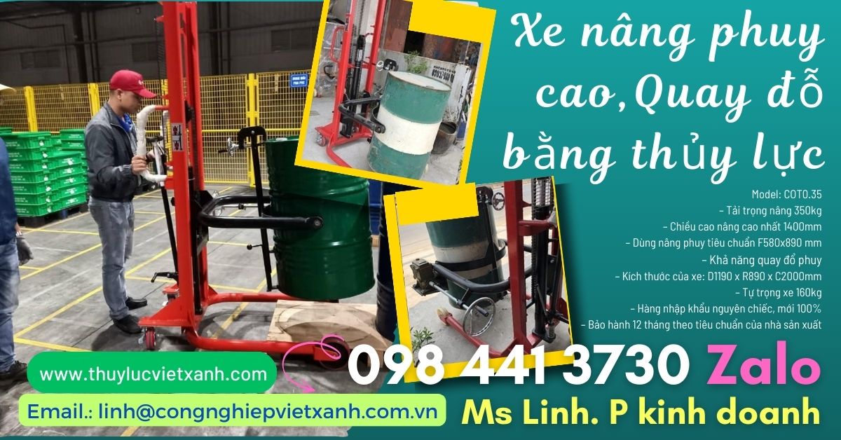 Xe nâng phuy cao , bằng thủy lực 350kg cao 1m4