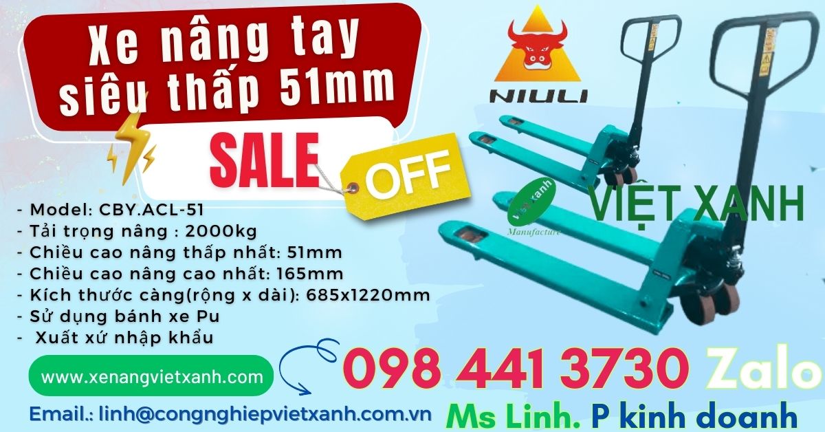 Xe nâng tay thấp 51mm 2000kg nhập khẩu Niuli